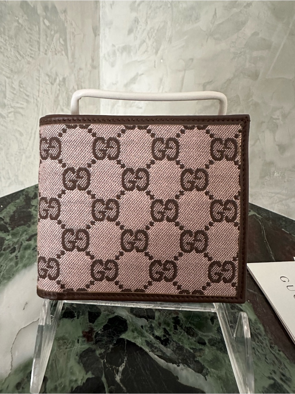 Gucci Pink and Brown GG Canvas Bifold Wallet
